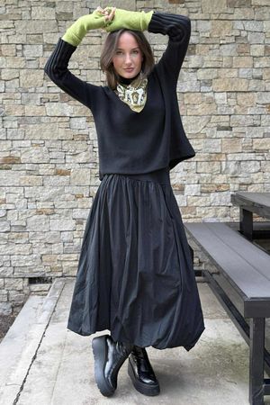 Paloma Bubble Hem Midi Skirt Black